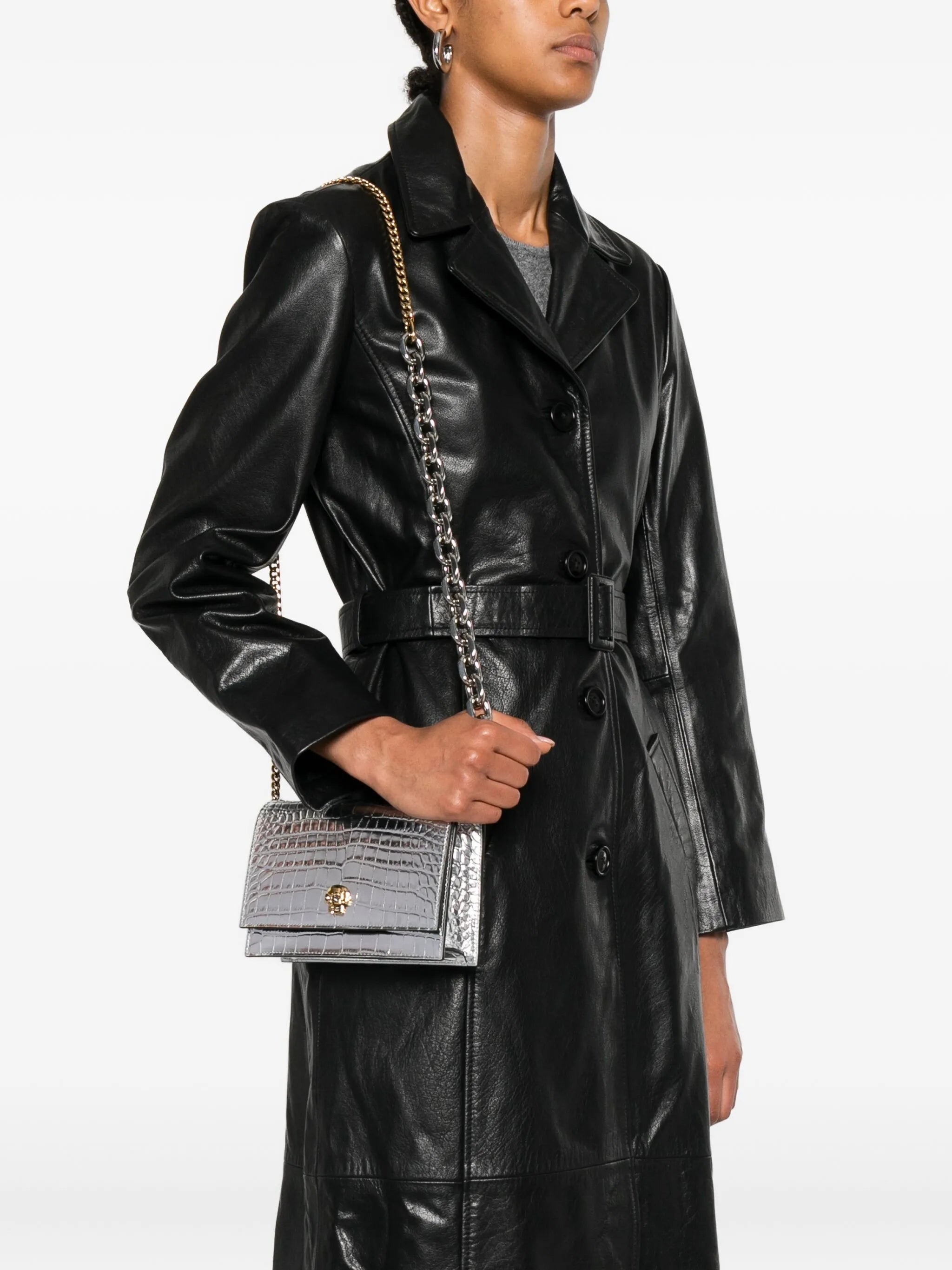 Alexander Mcqueen Skull-embellished Crocodile-effect Bag - 3