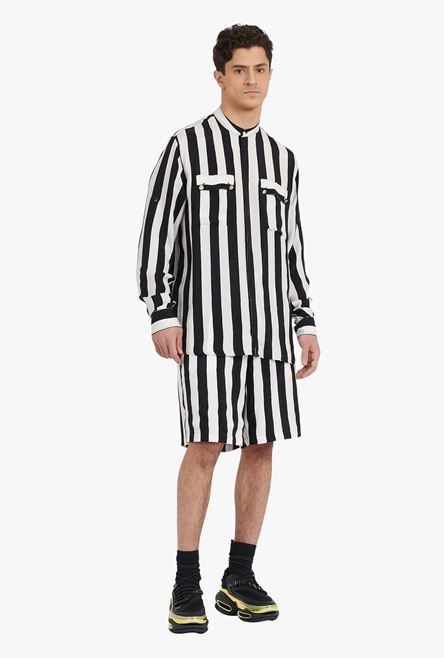 Oversized black and white striped cuprammonium shirt - 2