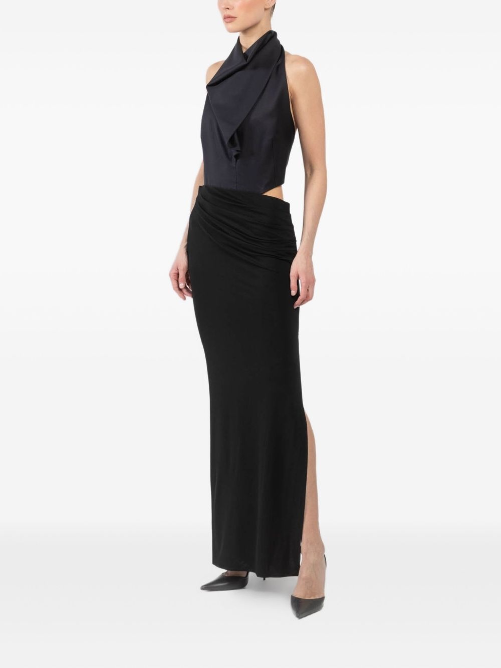 draped halterneck evening dress - 4