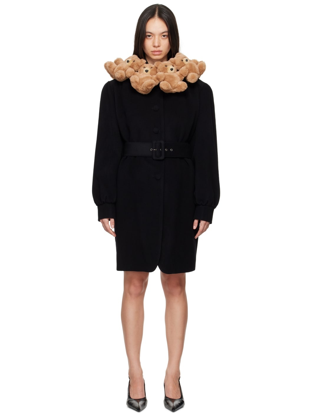 Black Teddy Bear Collar Coat - 1
