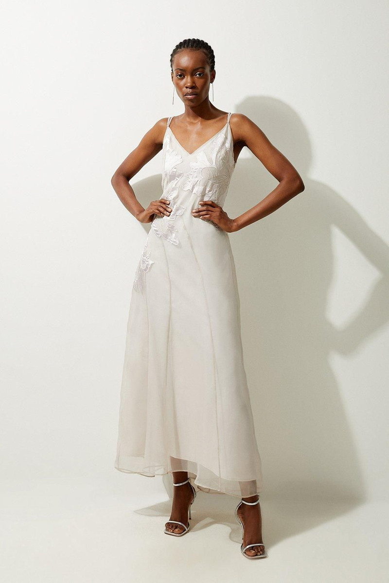 Petite Satin Applique Woven Maxi Dress 1