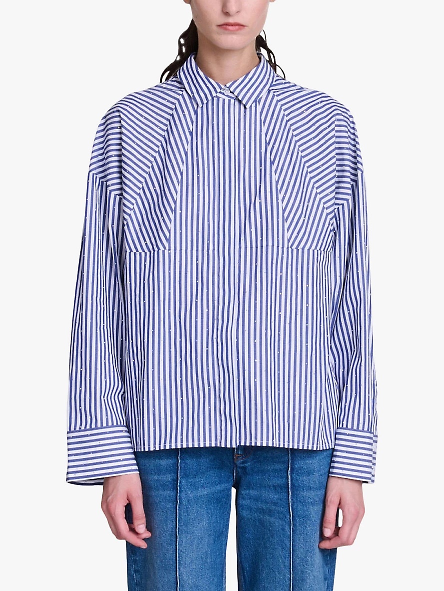 Rhinestone-embellished relaxed-fit striped cotton shirt - 3