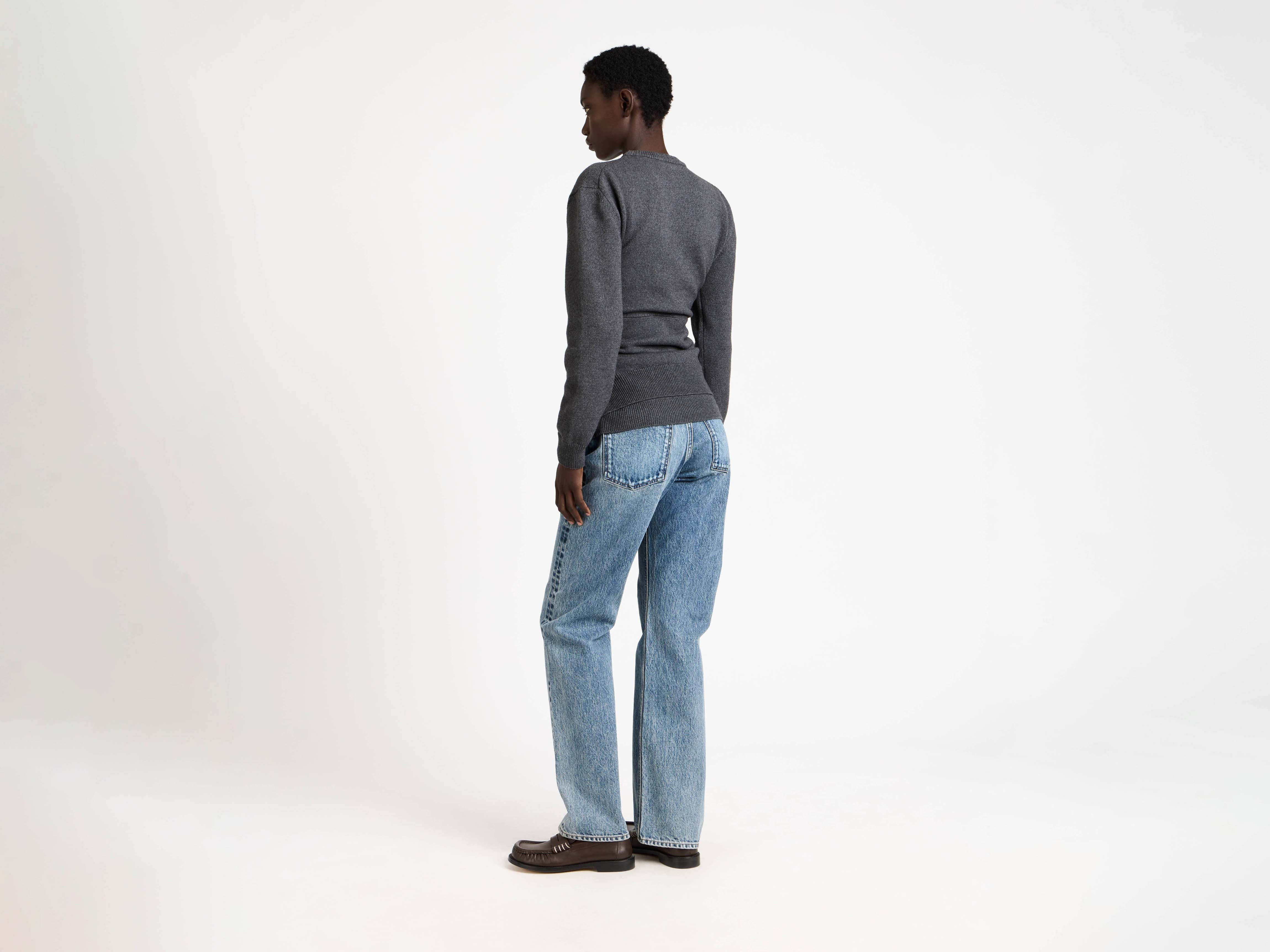 SLEEVE-TIE WAISTED JUMPER IN CHARCOAL MELANGE - 3