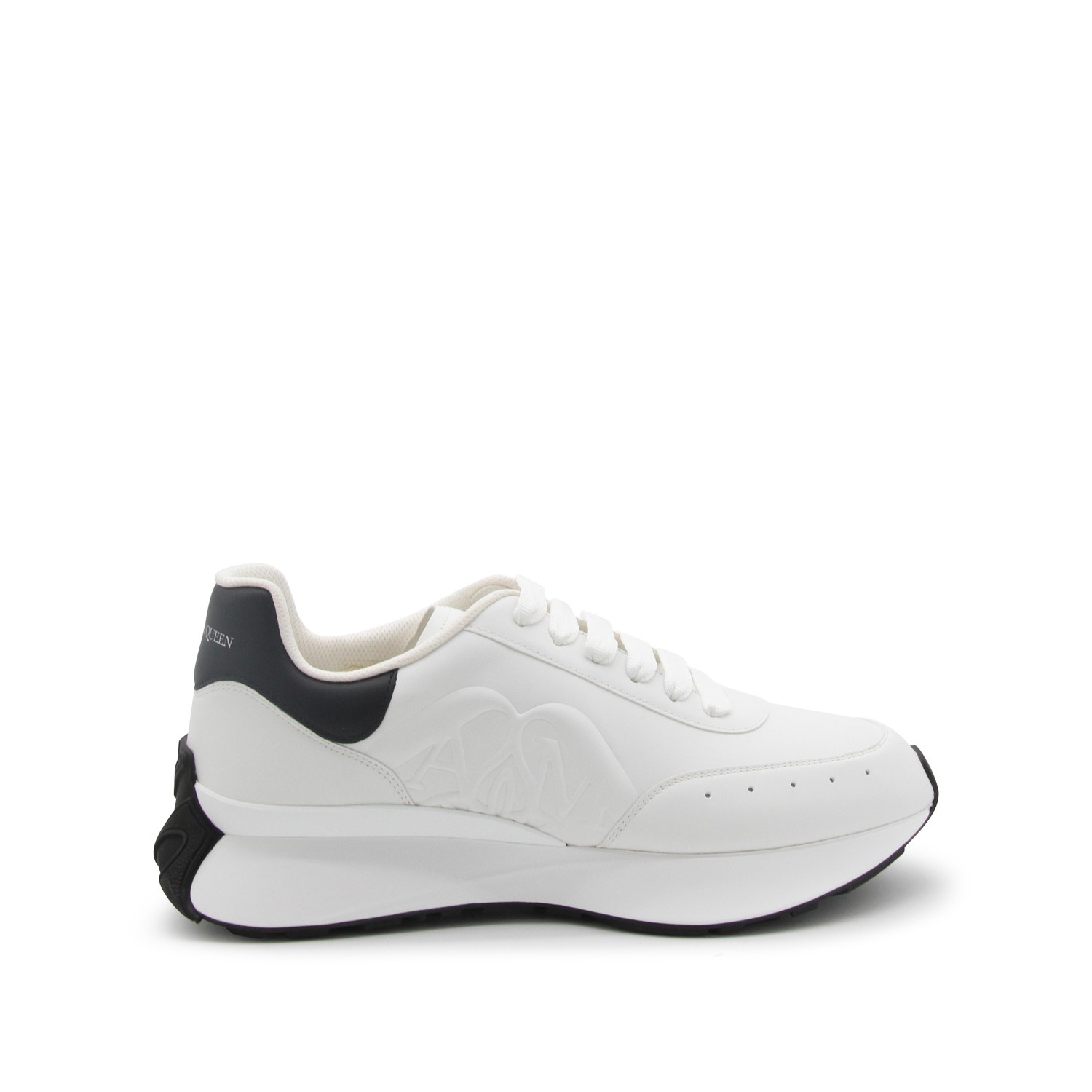WHITE AND BLACK LEATHER SPRINT SNEAKERS - 1