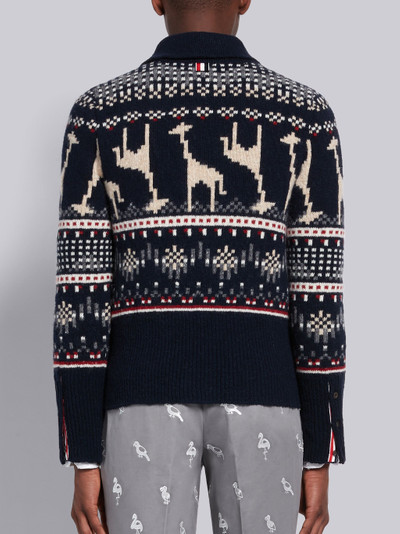 Thom Browne Navy Mohair Wool Tweed Giraffe Icon Fair Isle Classic Cardigan outlook