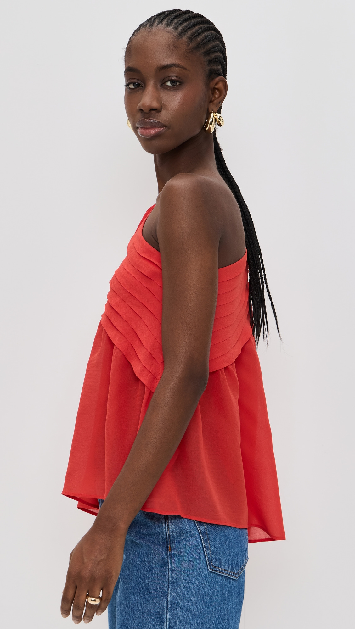 Red Rose One Shoulder Blouse - 3