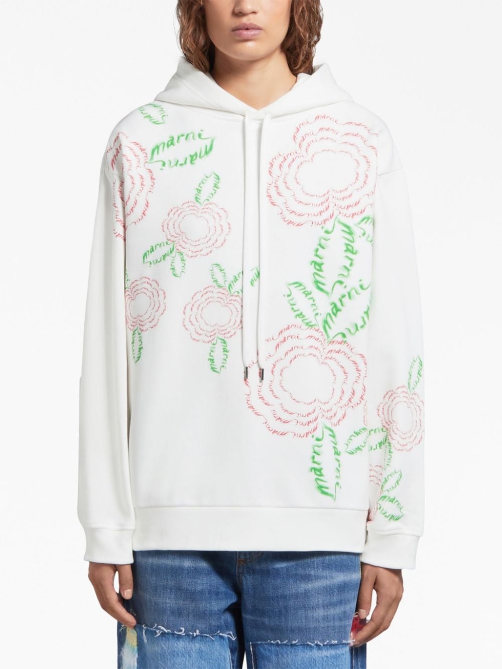 rose-print cotton hoodie - 3