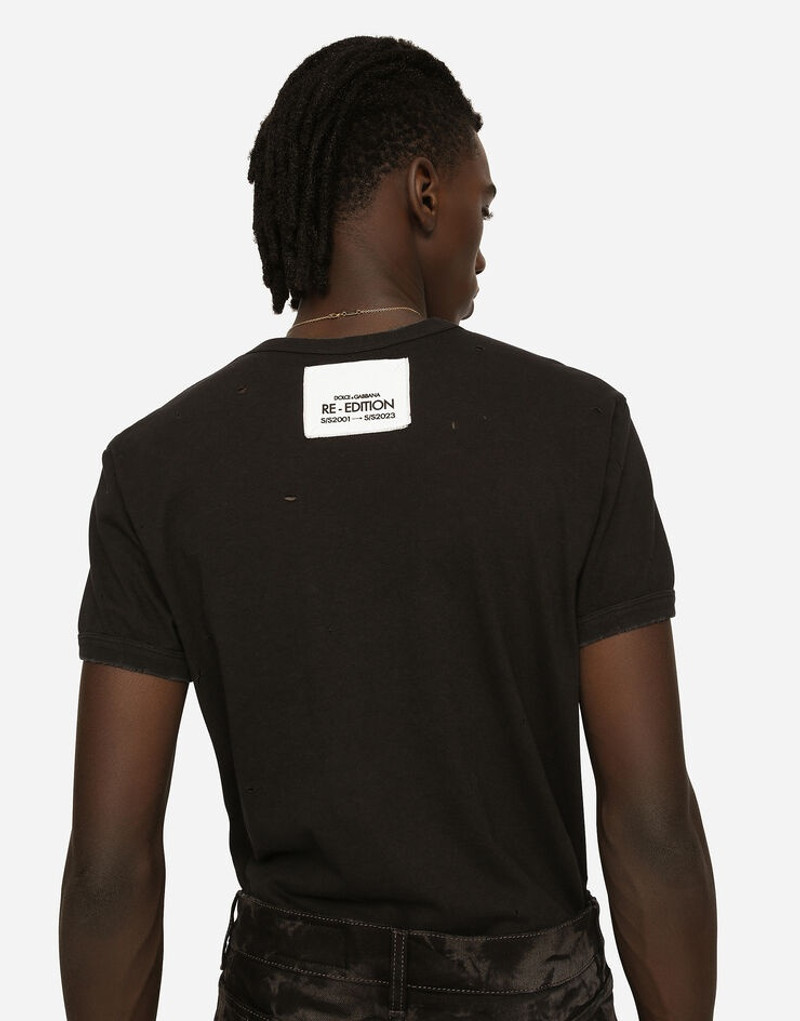 Washed cotton V-neck T-shirt 4