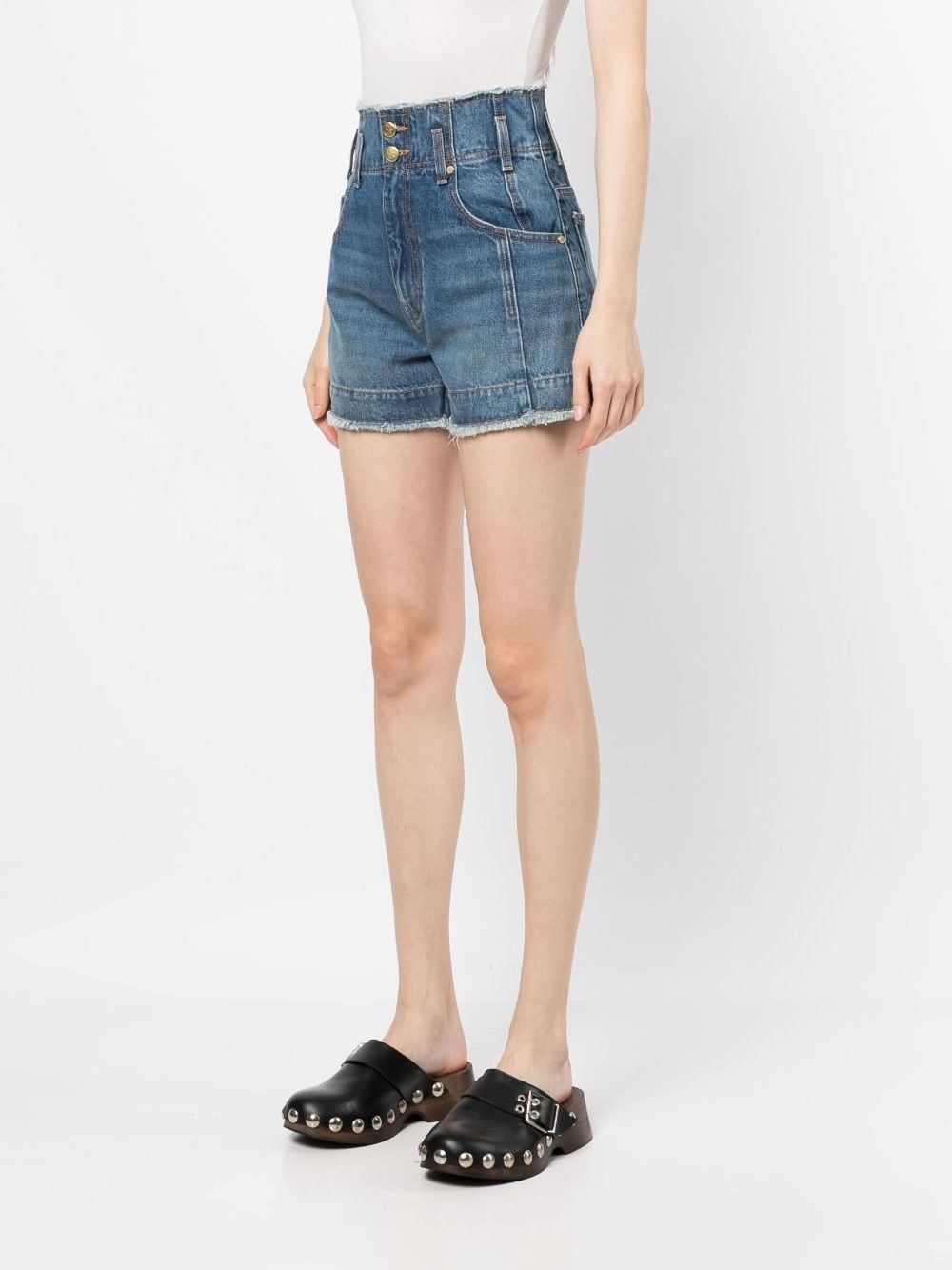 high-waisted washed-denim shorts - 3