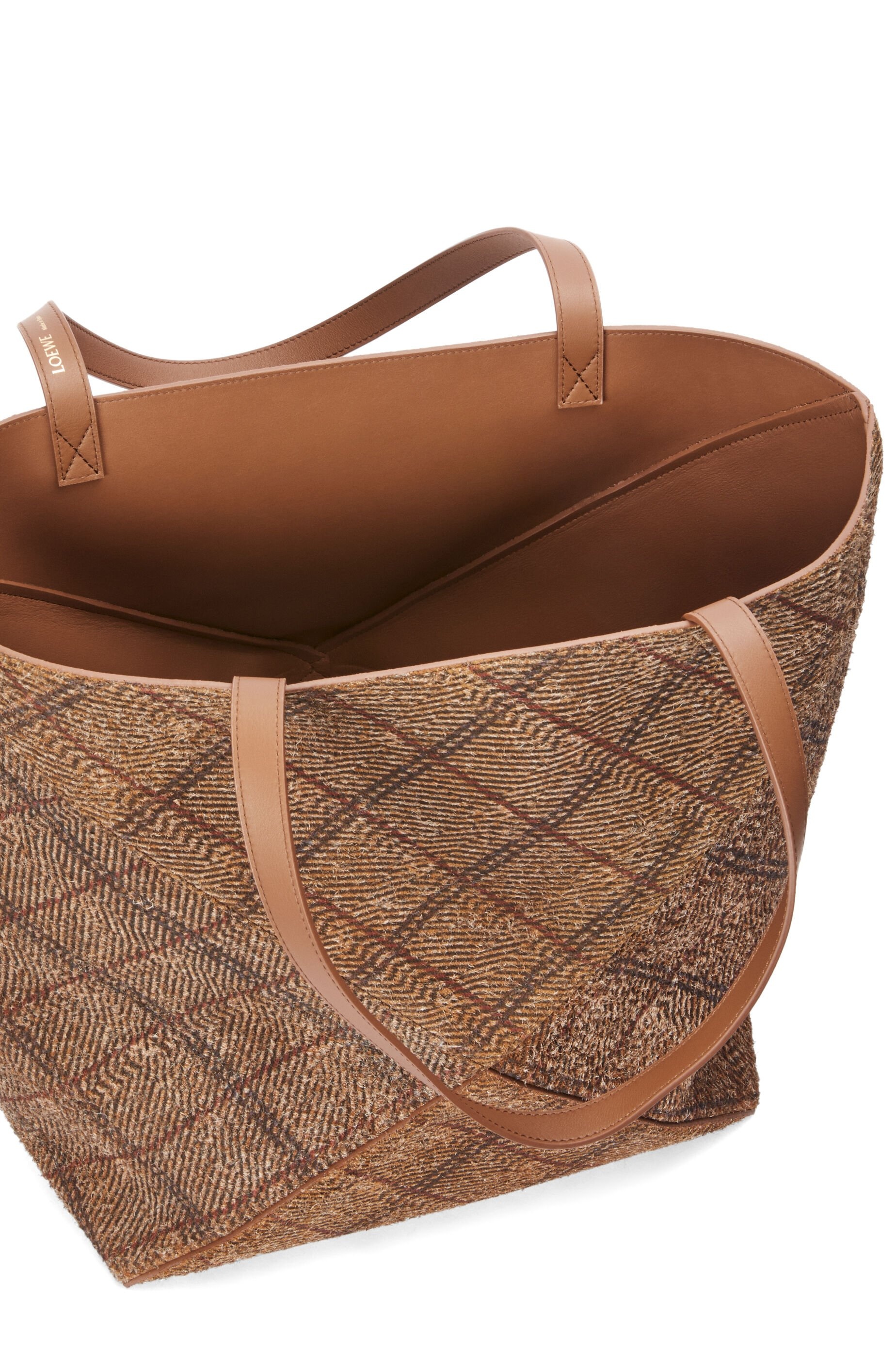 XL Puzzle Fold tote in tartan brushed suede - 7