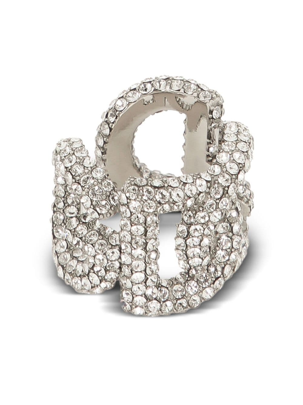 logo crystal-embellished ring - 2