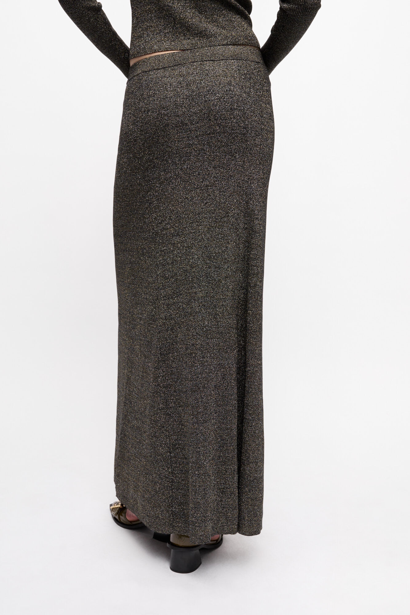 BLACK AND GOLD SPARKLE RIB MAXI SKIRT - 4