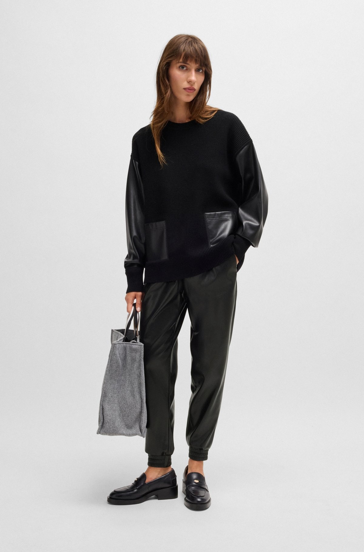 FAUX-LEATHER TROUSERS WITH DRAWCORD WAIST - 3