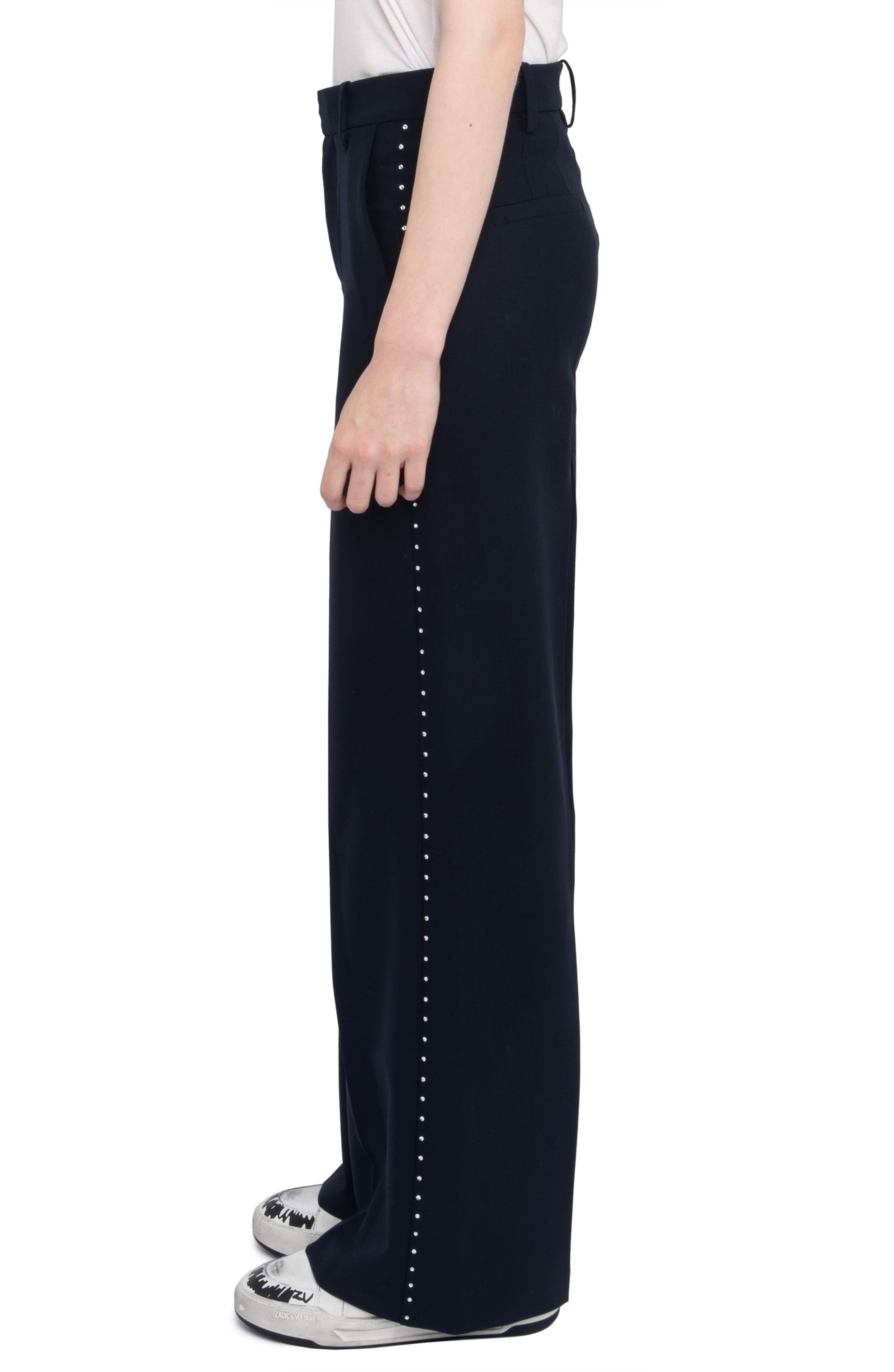 Zadig & Voltaire Panol Tailleur Strass Rhinestone Wide Leg Pants in Encre at Nordstrom - 3
