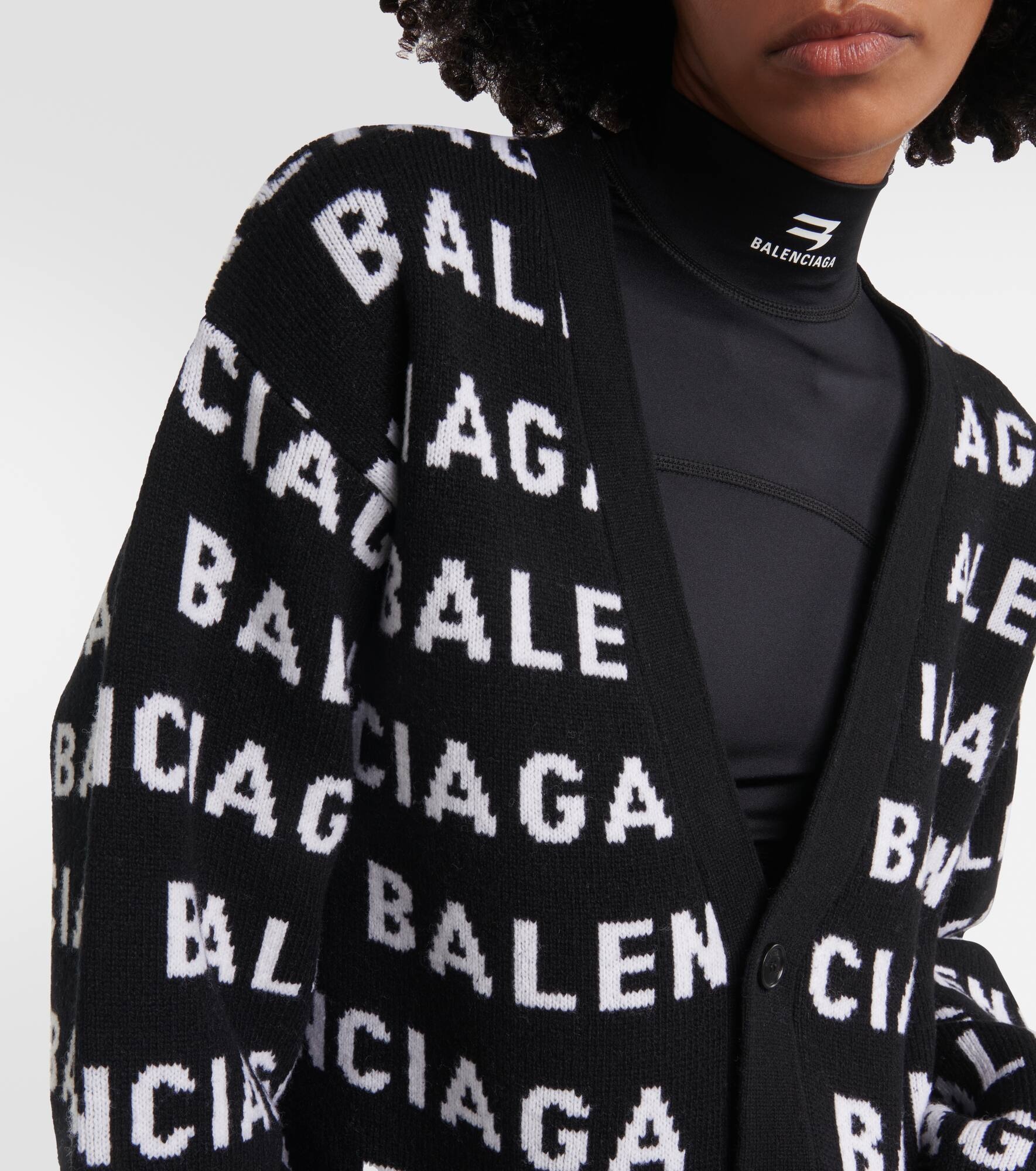 Logo jacquard wool-blend cardigan - 5