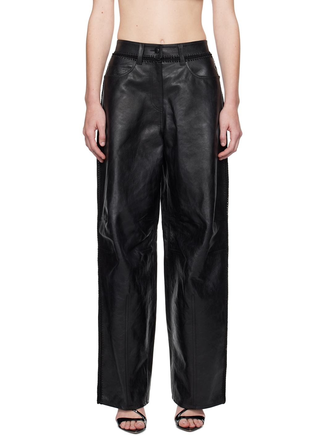 Black Low-Rise Leather Pants - 1
