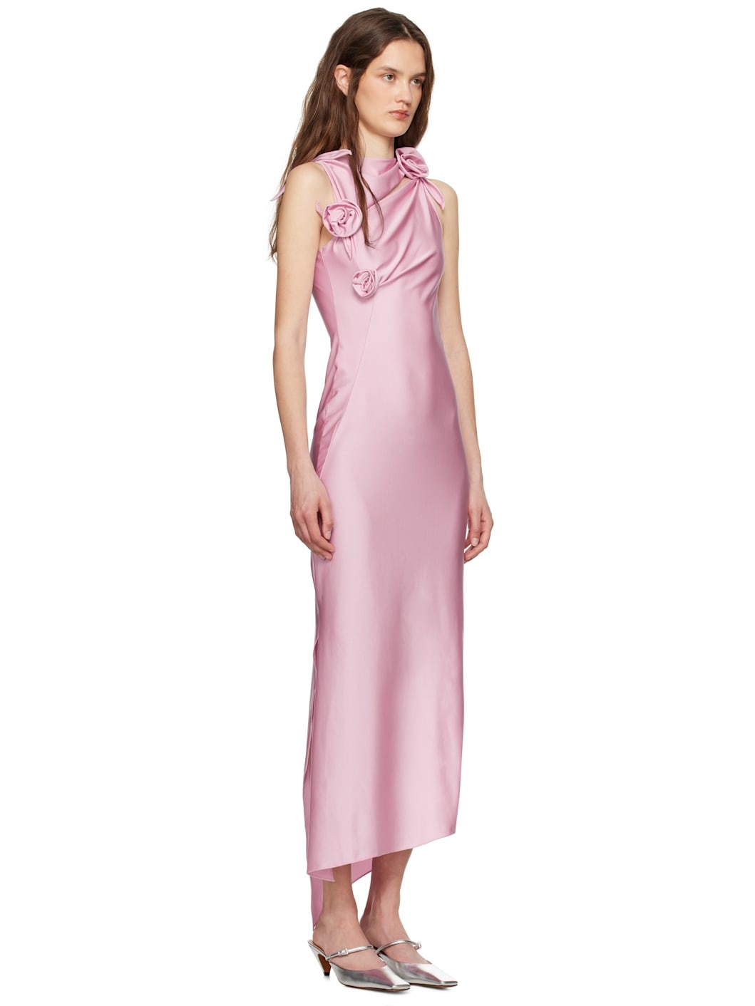 Pink Asymmetric Flower Maxi Dress - 2