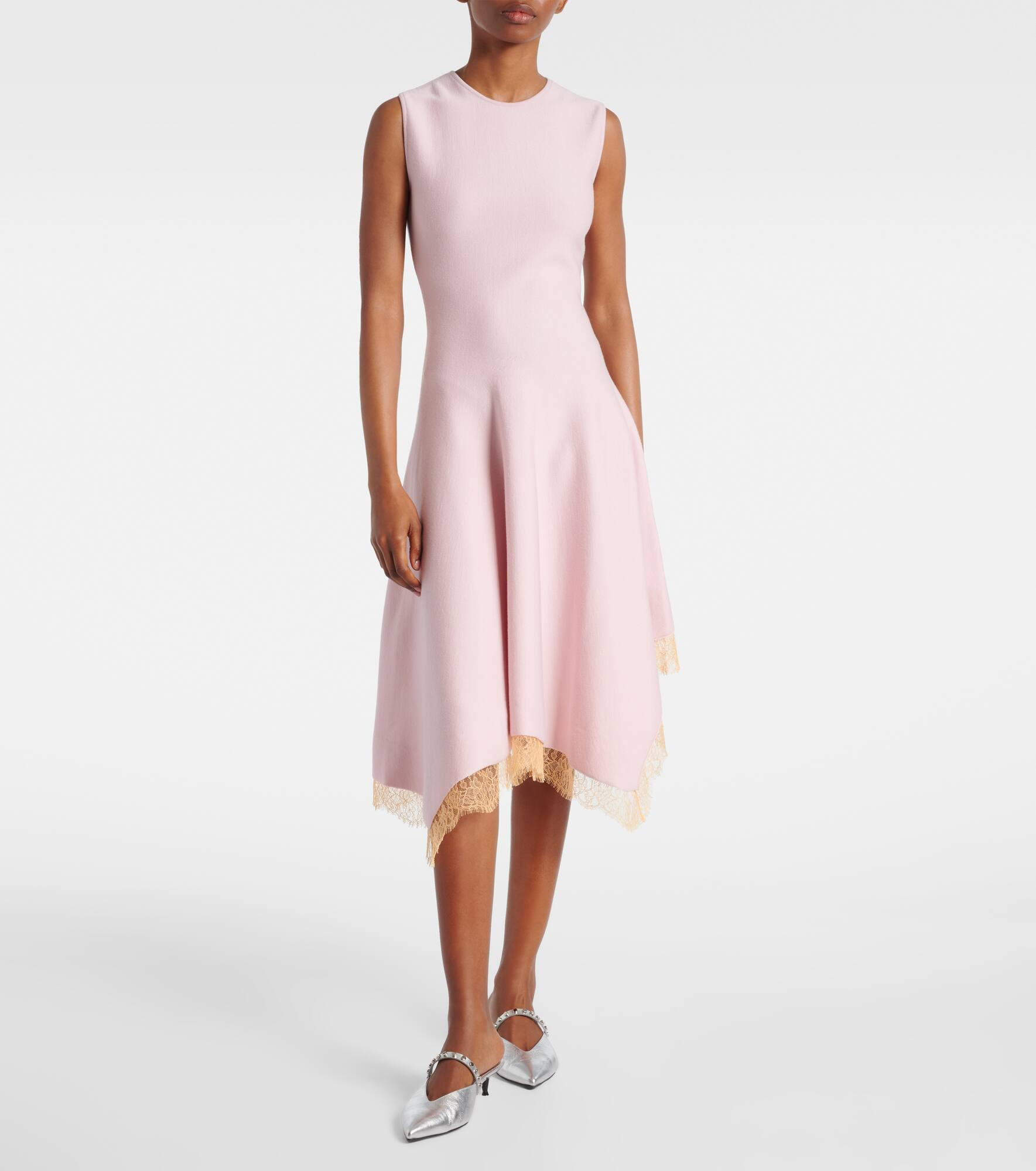 Asymmetric lace-trimmed midi dress - 2