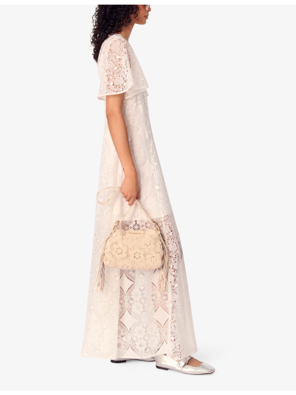 Floral-Pattern V-Neck Guipure-Lace Maxi Dress - 3