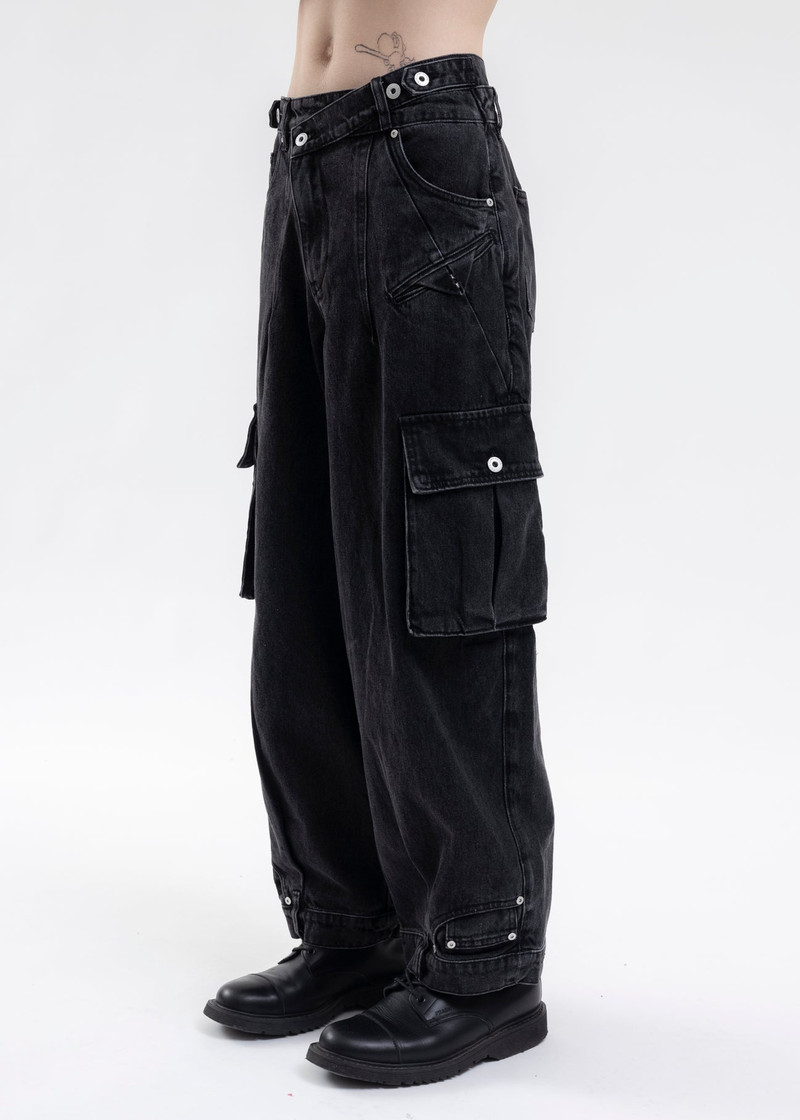 BLACK DOUBLE WAIST DENIM CARGO 2