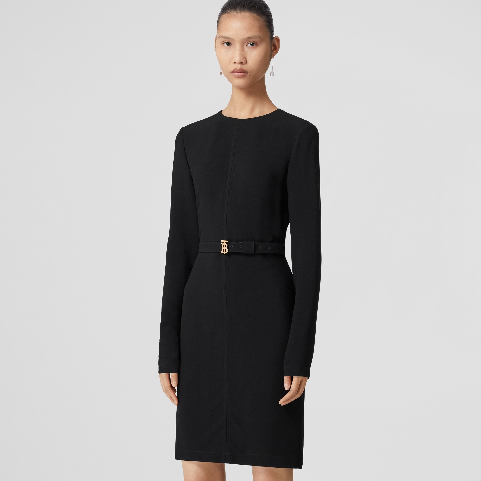 Long-sleeve Monogram Motif Belted Dress - 6