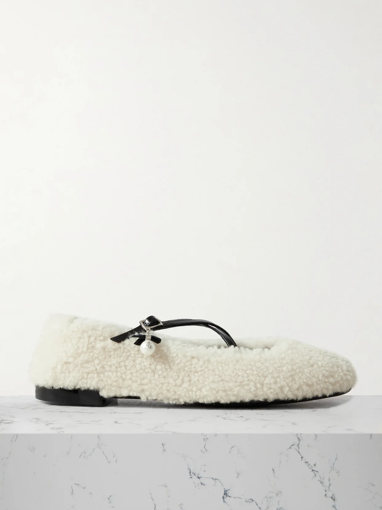 Eleri Embellished Patent Leather-trimmed Shearling Ballet Flats - 1