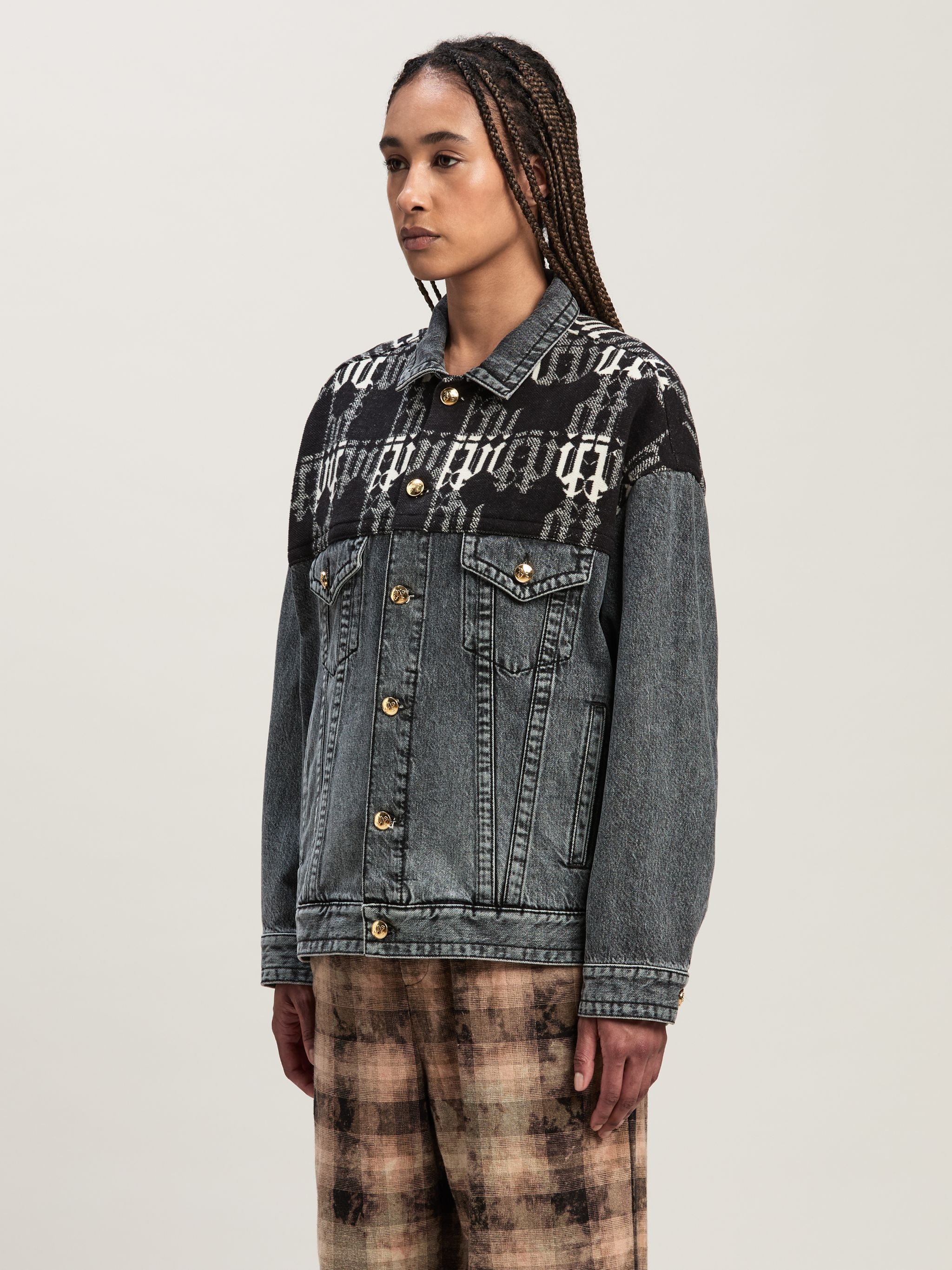 Denim Jacket Monogram checked insert - 4