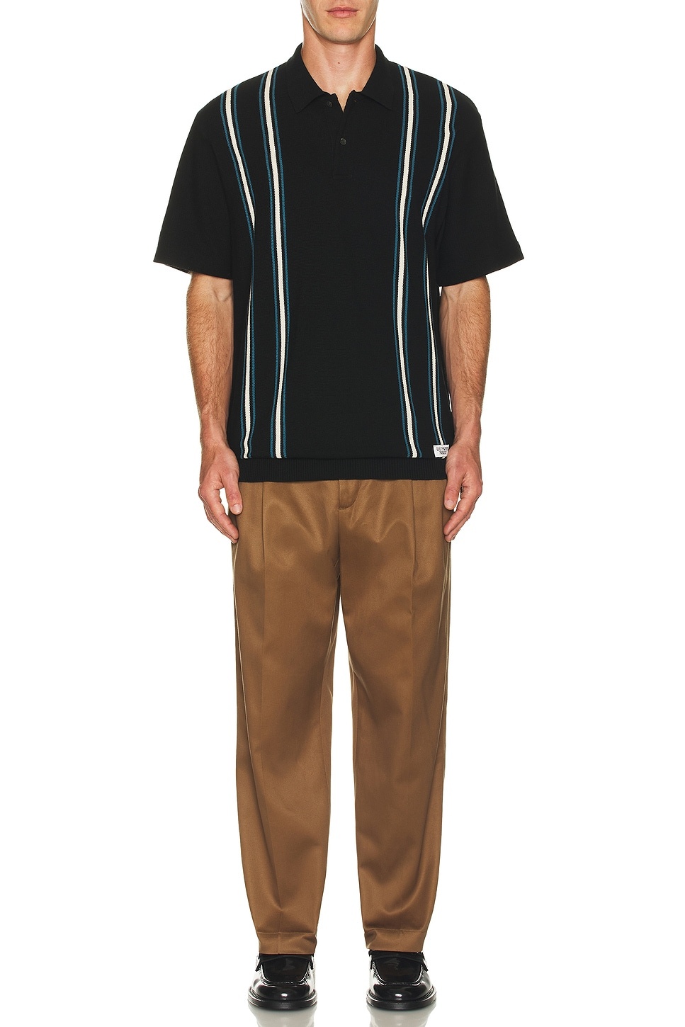 ワコマリア STRIPED KNIT JACQUARD POLO SHIRT M STRIPED JACQUARD KNIT POLO SHIRT【BLACK】｜WACKO MARIA