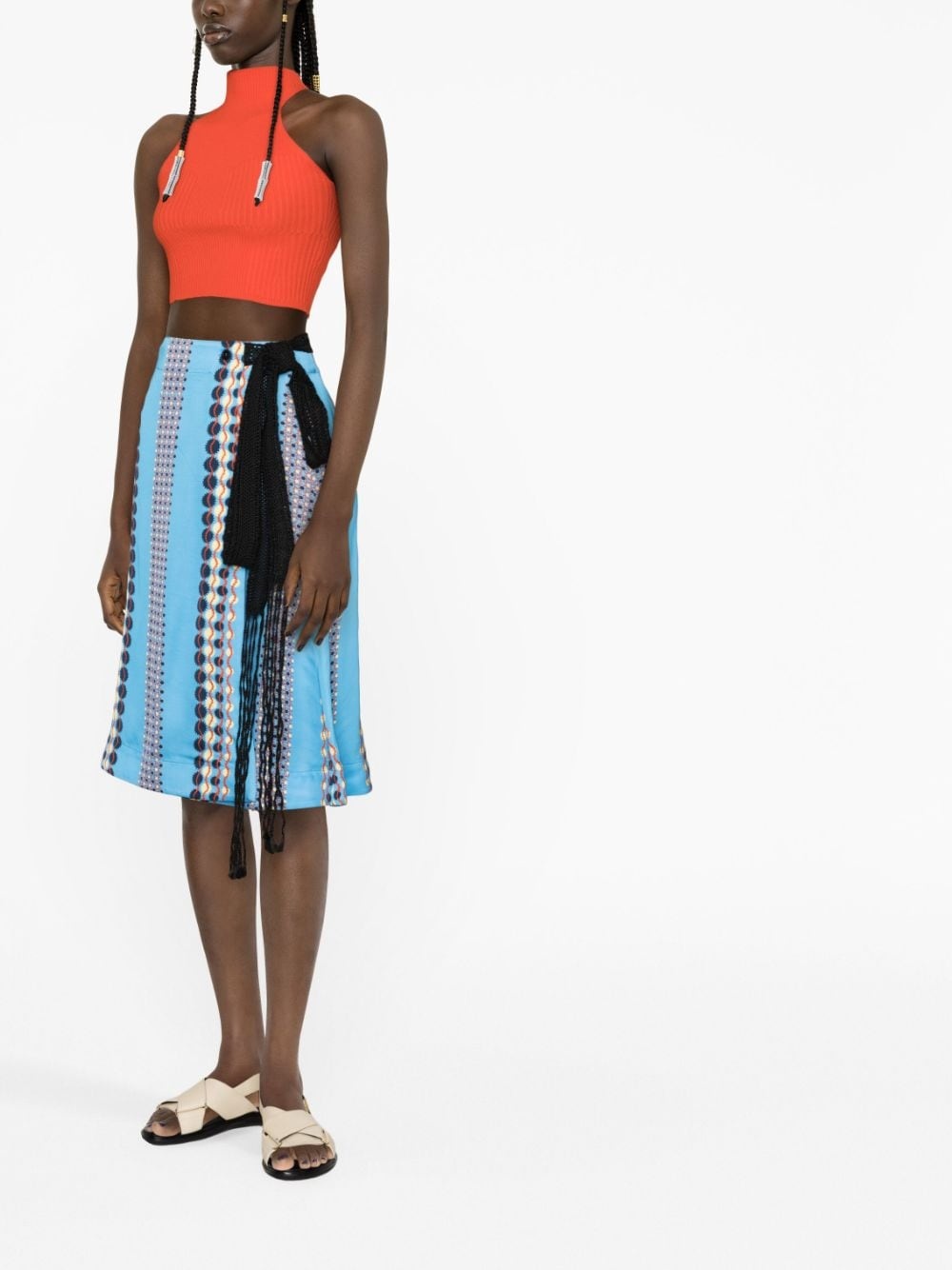 tie-fastening geometric print skirt - 2