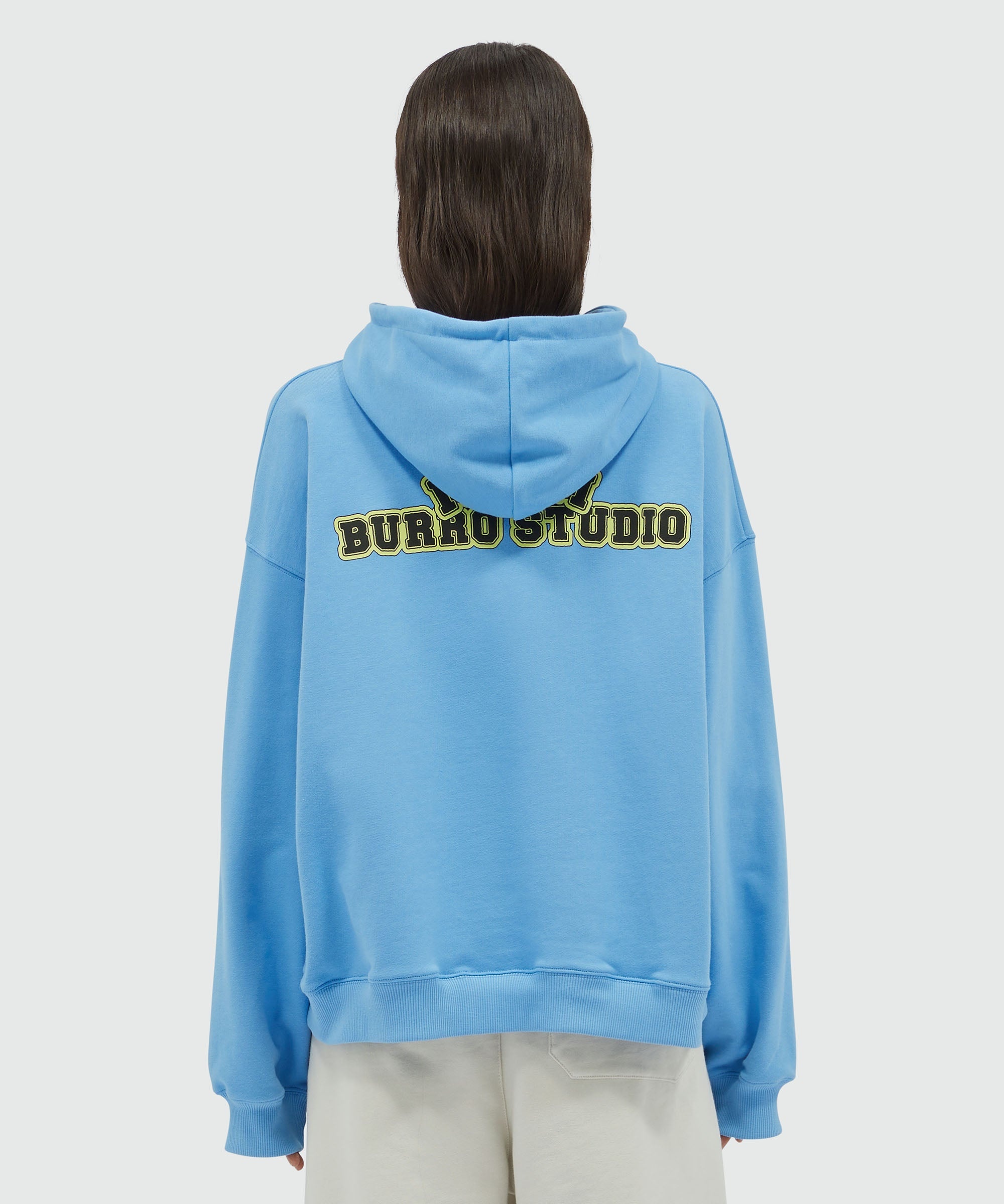 Organic cotton "Fantastic Green Burro Studio" light blue hooded-sweatshirt - 3