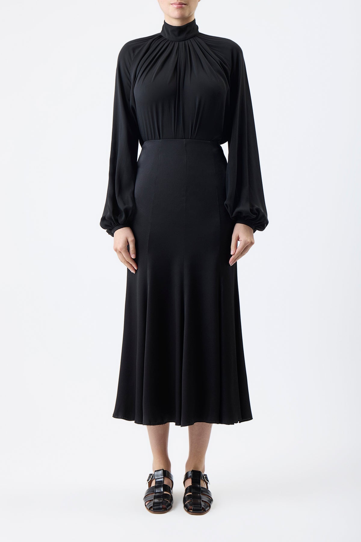 Kiian Pleated Top in Black Silk Georgette Twill - 2