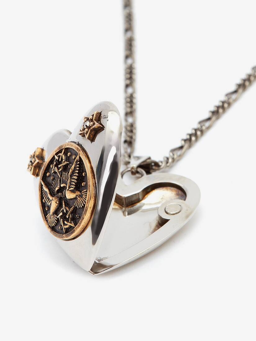 Women's Long Necklace With Heart Pendant in Antique Silver - 3