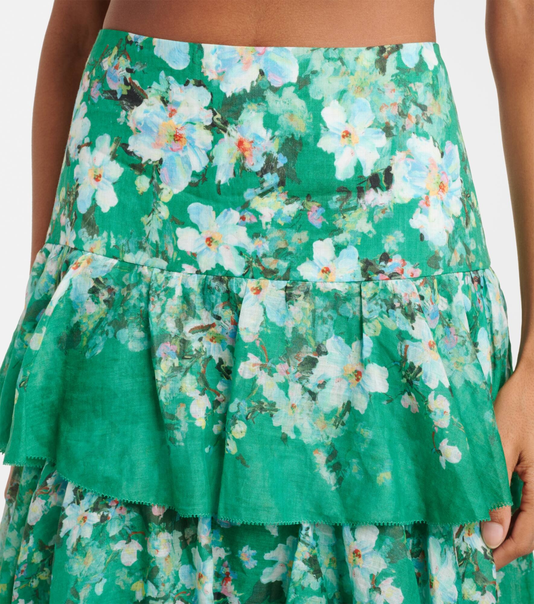 Zimmermann Everley tiered ramie midi skirt | mytheresa
