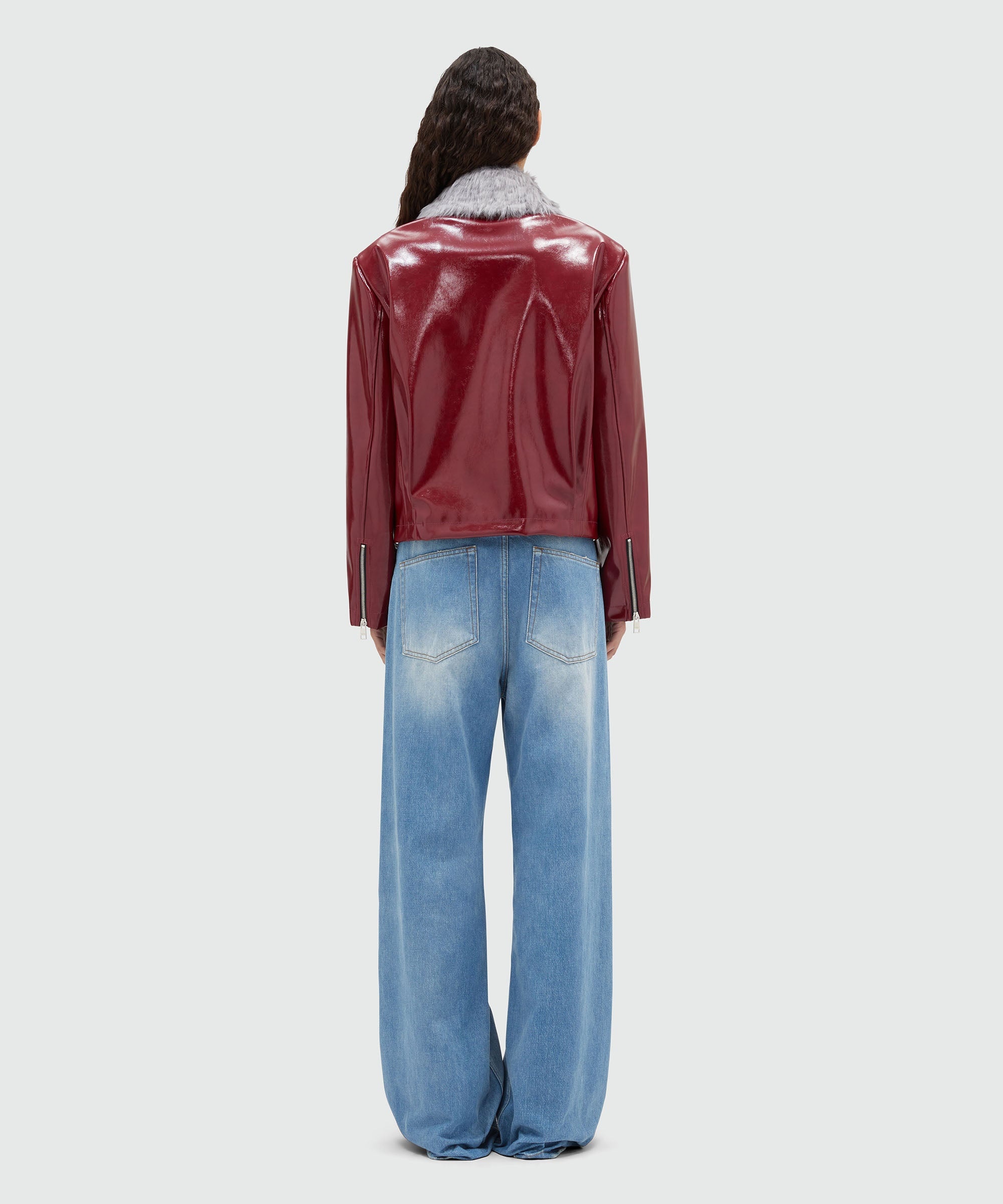 Patent leather jacket with removable faux-fur collar - 3