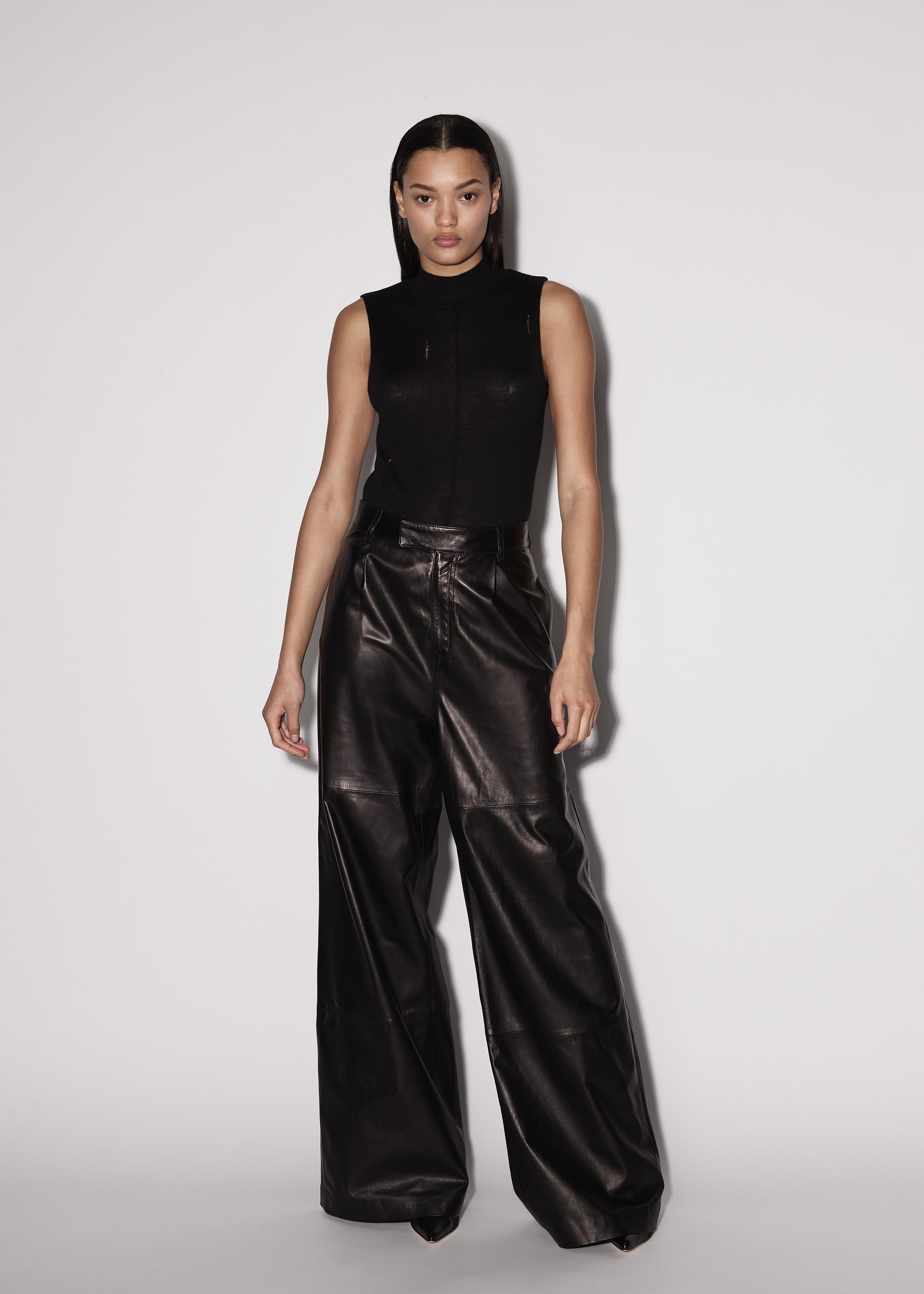 LEATHER WIDE LEG TROUSER - 2