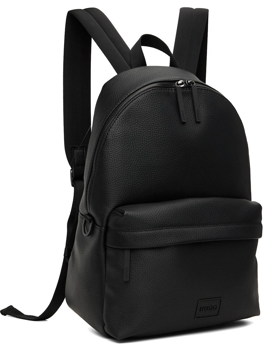 Black Faux-Leather Logo Backpack - 2
