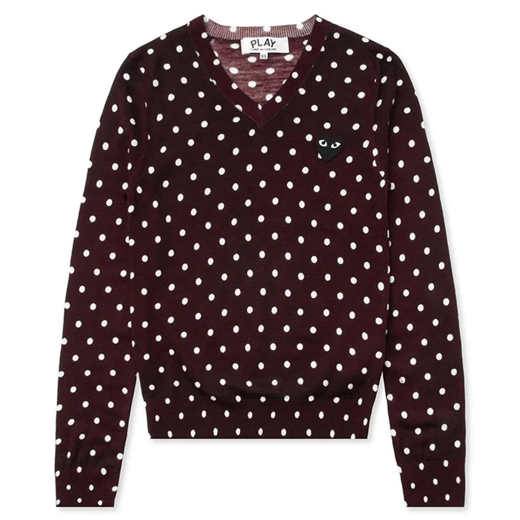COMME DES GARCONS PLAY WOMENS POLKA DOT SWEATER - BURGUNDY - 1