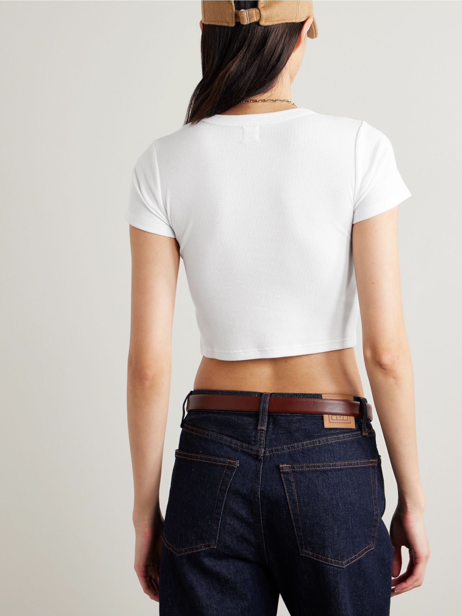 Kelly cropped ribbed stretch-cotton jersey T-Shirt White - 4