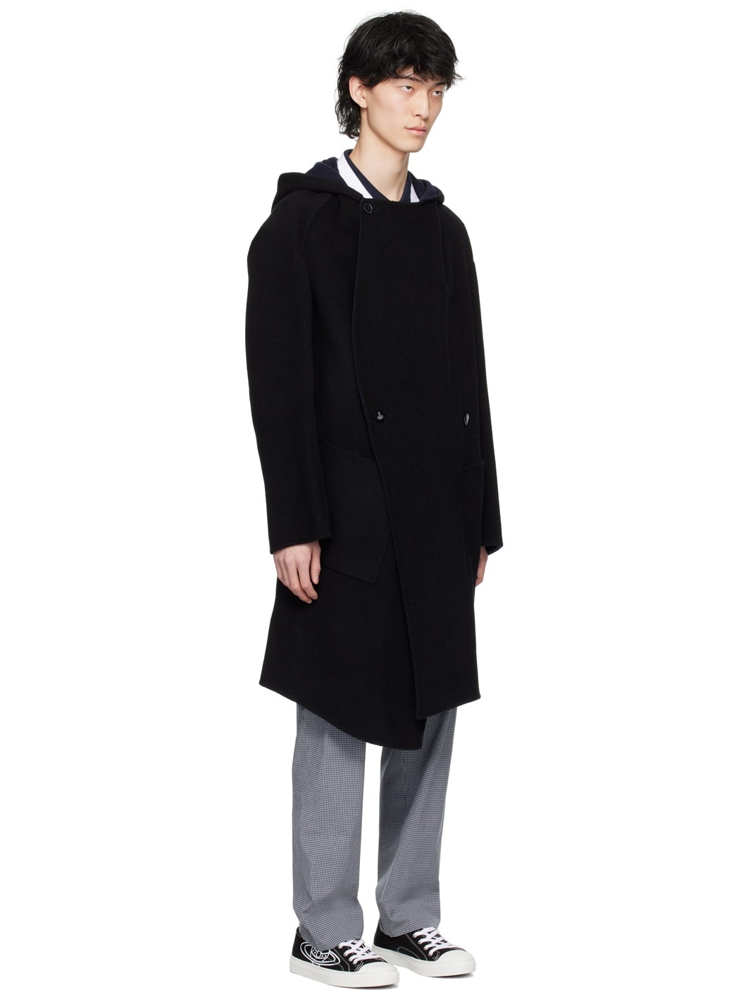 Black & Navy Double-Breasted Reversible Coat - 2