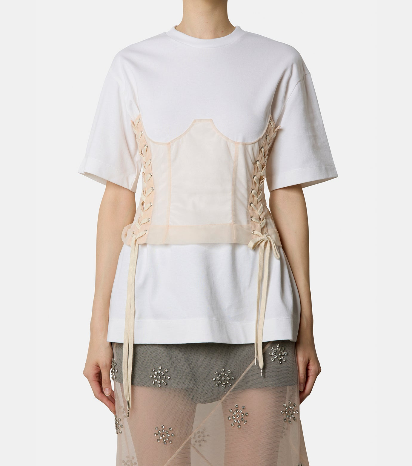 Boxy T-shirt w/Corset Detail - 2