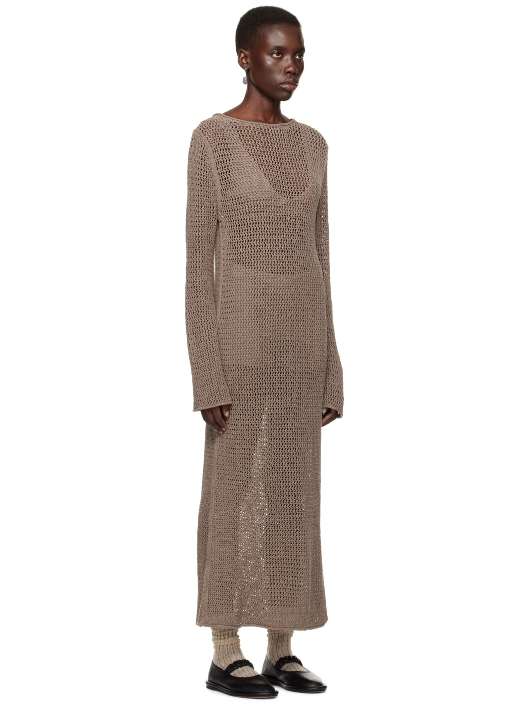 Brown Net Maxi Dress - 2