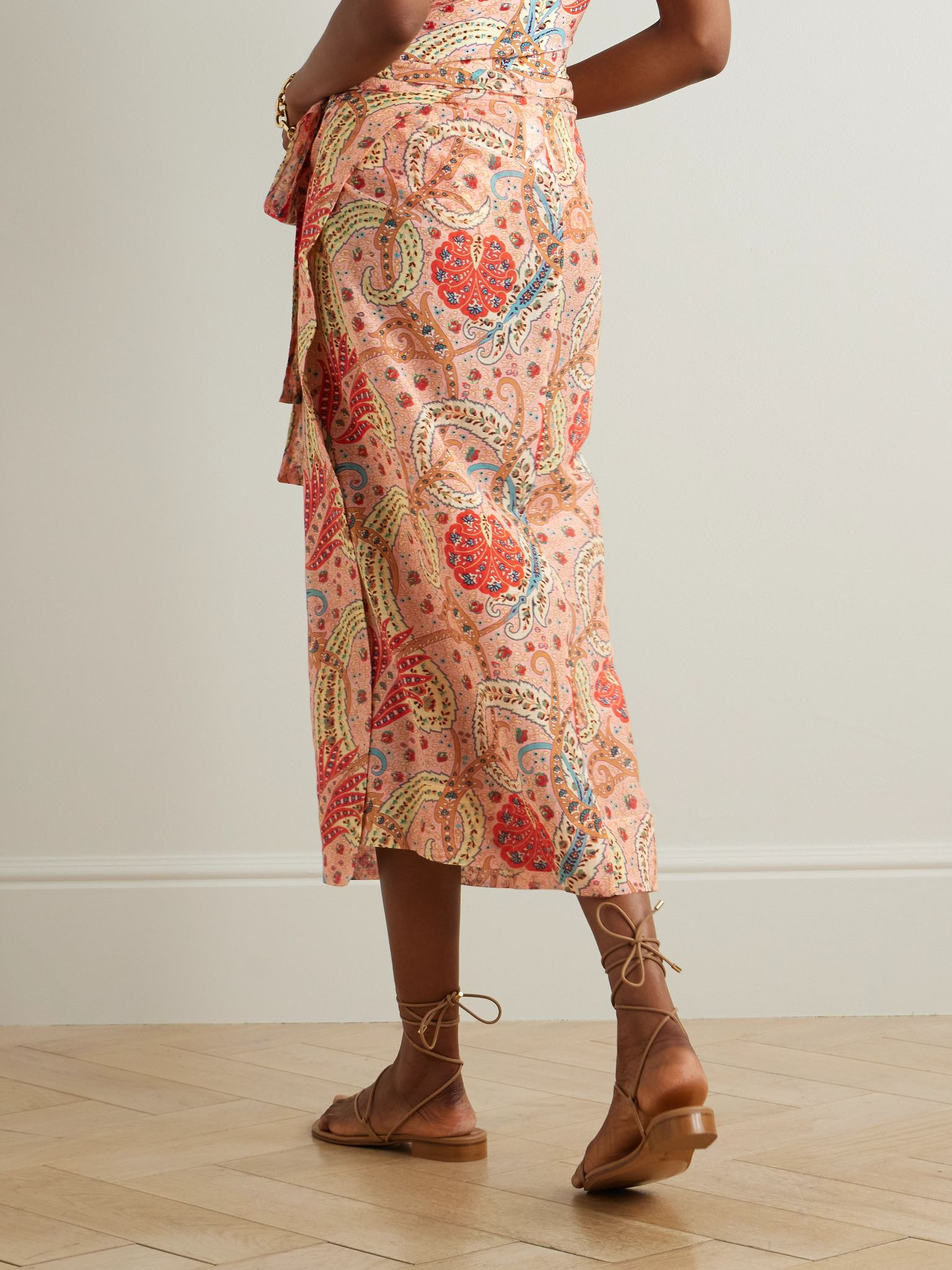 Paisley-print cotton and silk-blend voile pareo Baby pink - 3