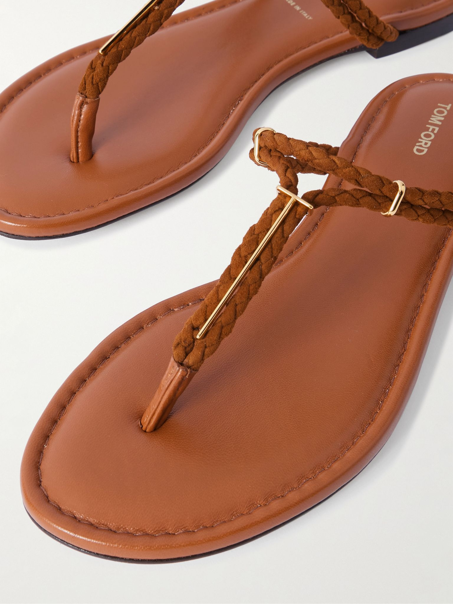 Lily leather-trimmed embellished braided suede sandals Tan - 4