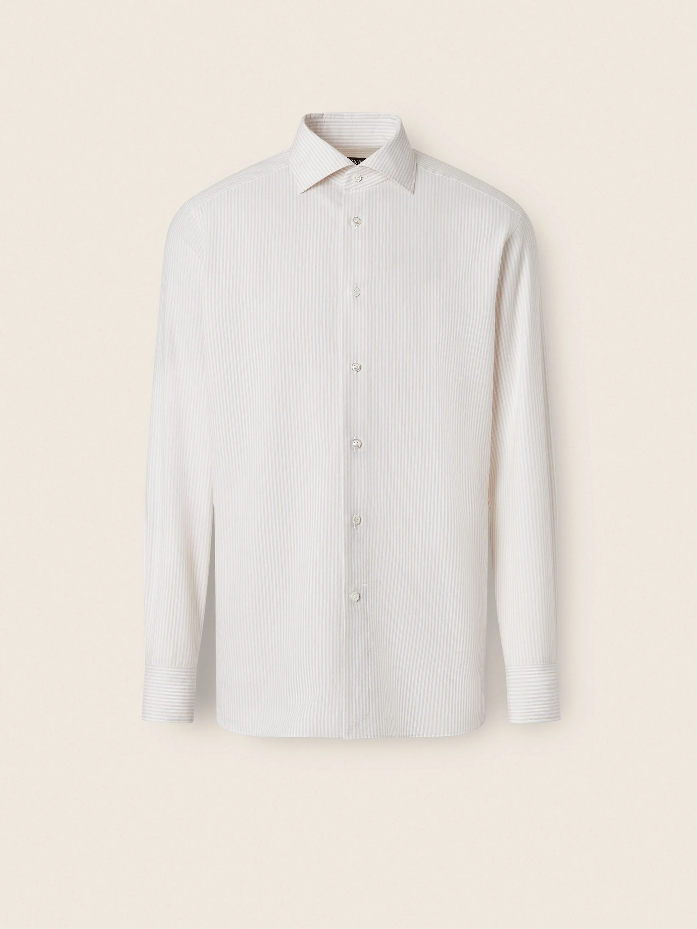 CREAM WHITE AND WHITE STRIPED COTTON AND CASHMERE SHIRT - 1