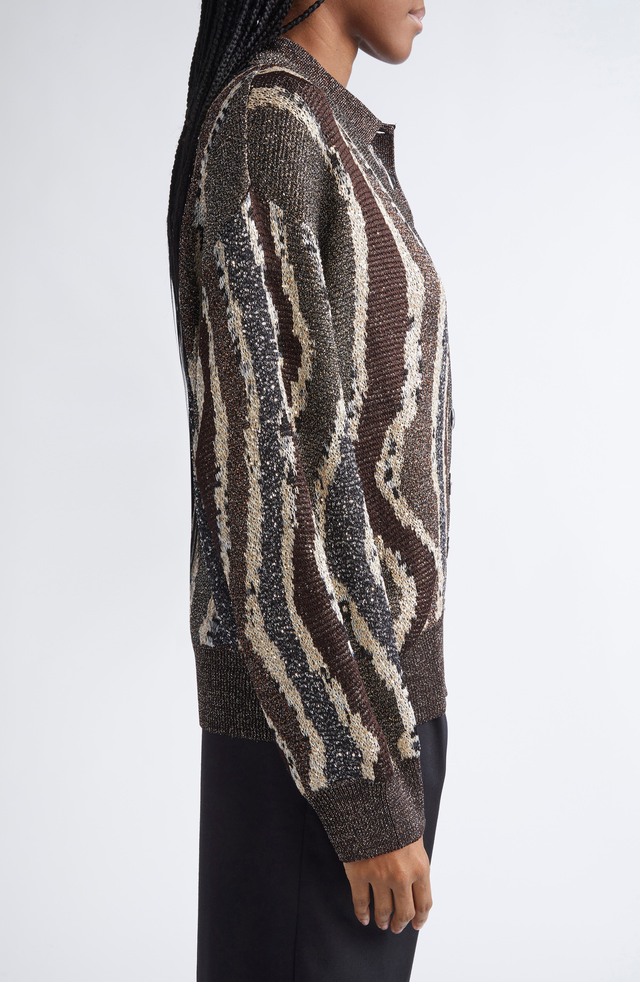 Missoni Stripe Metallic Cardigan in Brown Tones Stripes at Nordstrom - 3