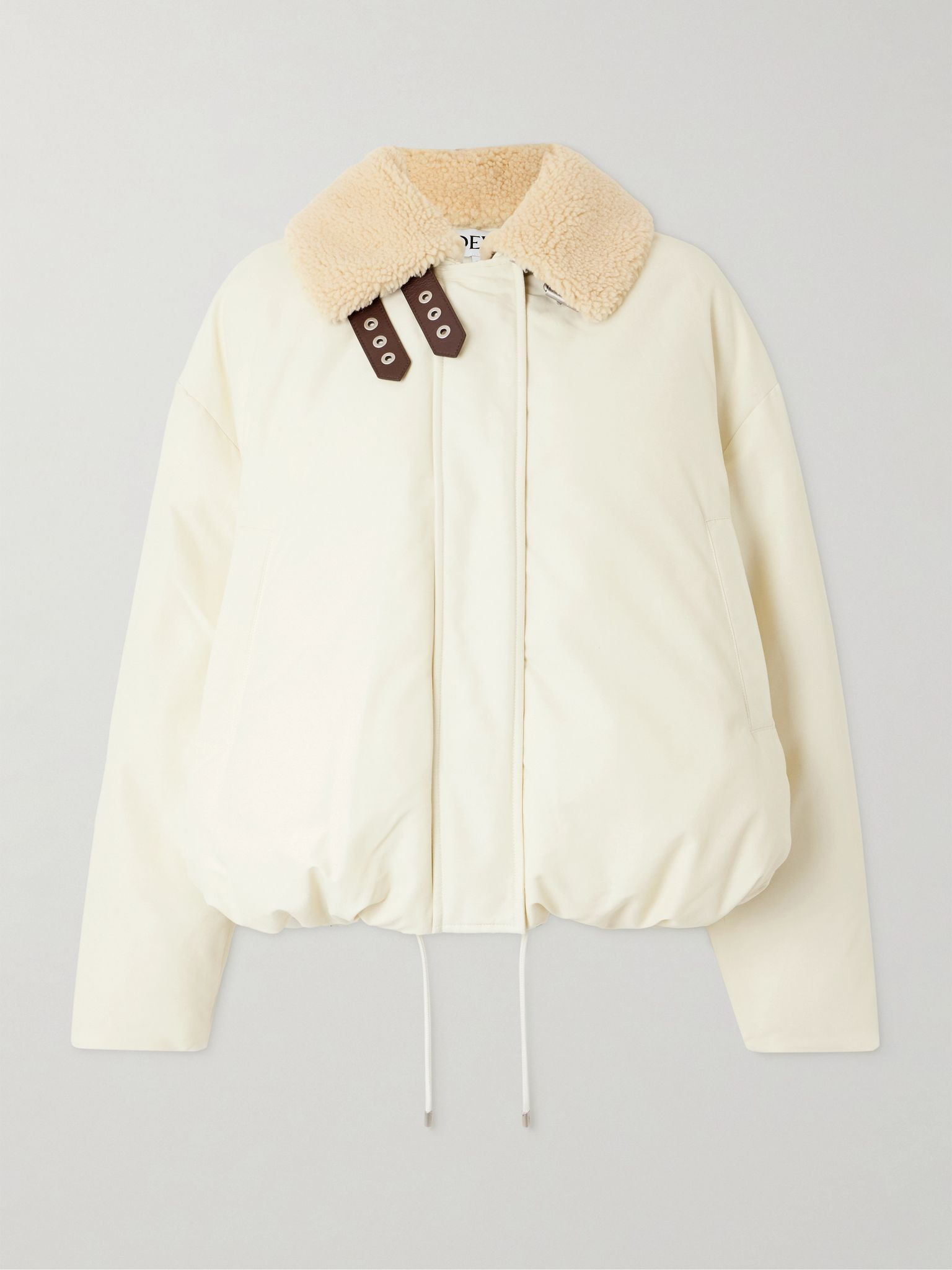 Shearling-trimmed cotton-blend shell jacket Ivory - 1