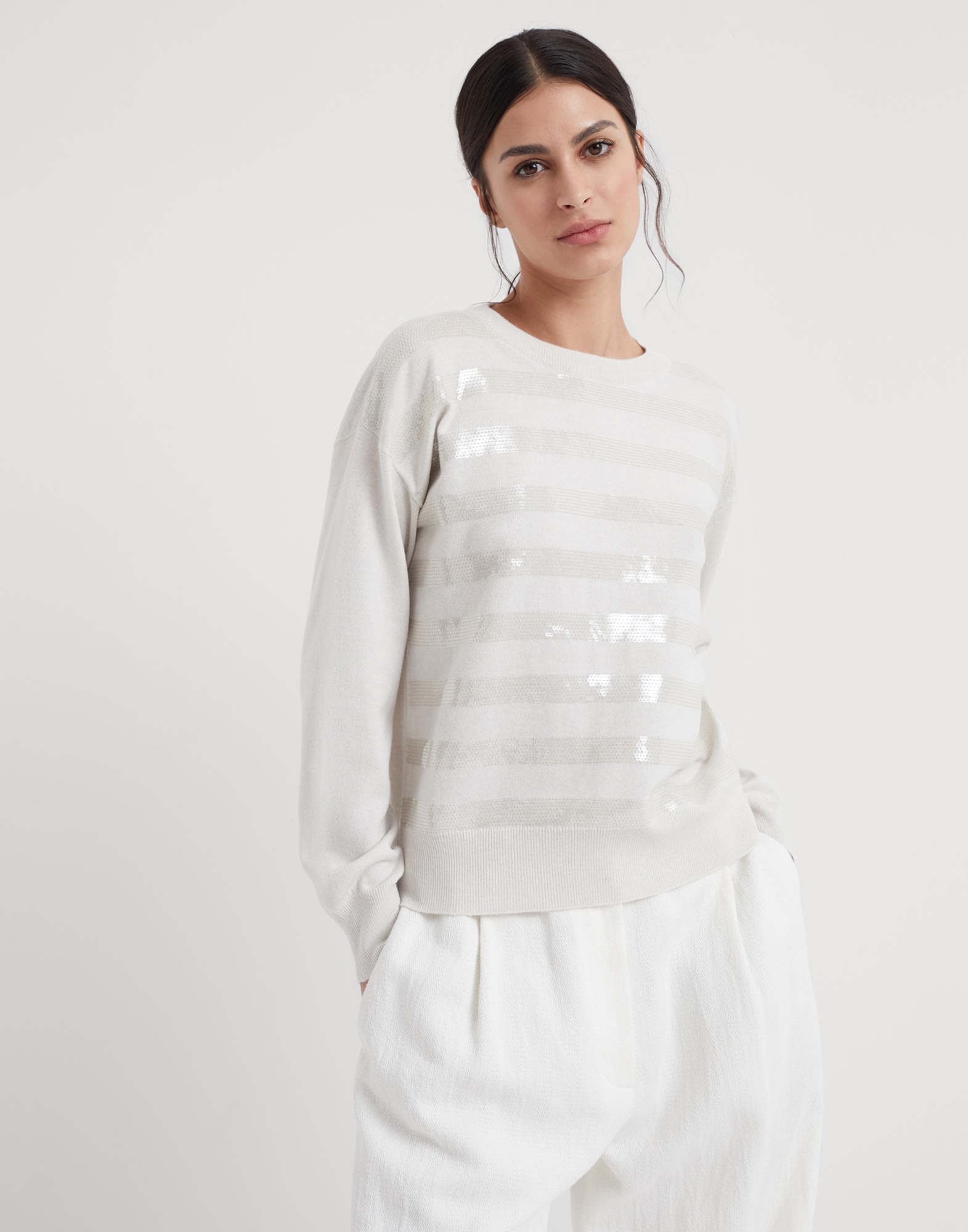 Cashmere sweater with dazzling stripe embroidery - 1