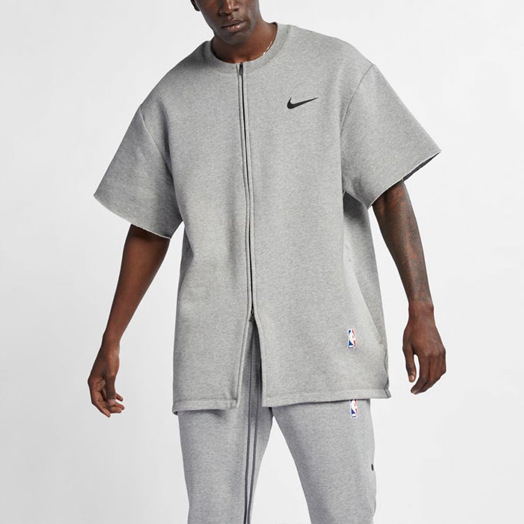 Men's Nike NRG Ti Warm Up Top x Fear of God FOG Gray Zipper Short Sleeve Tops 'Dark Grey Heather Bla - 3