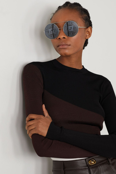 FENDI Round-frame silver-tone sunglasses outlook