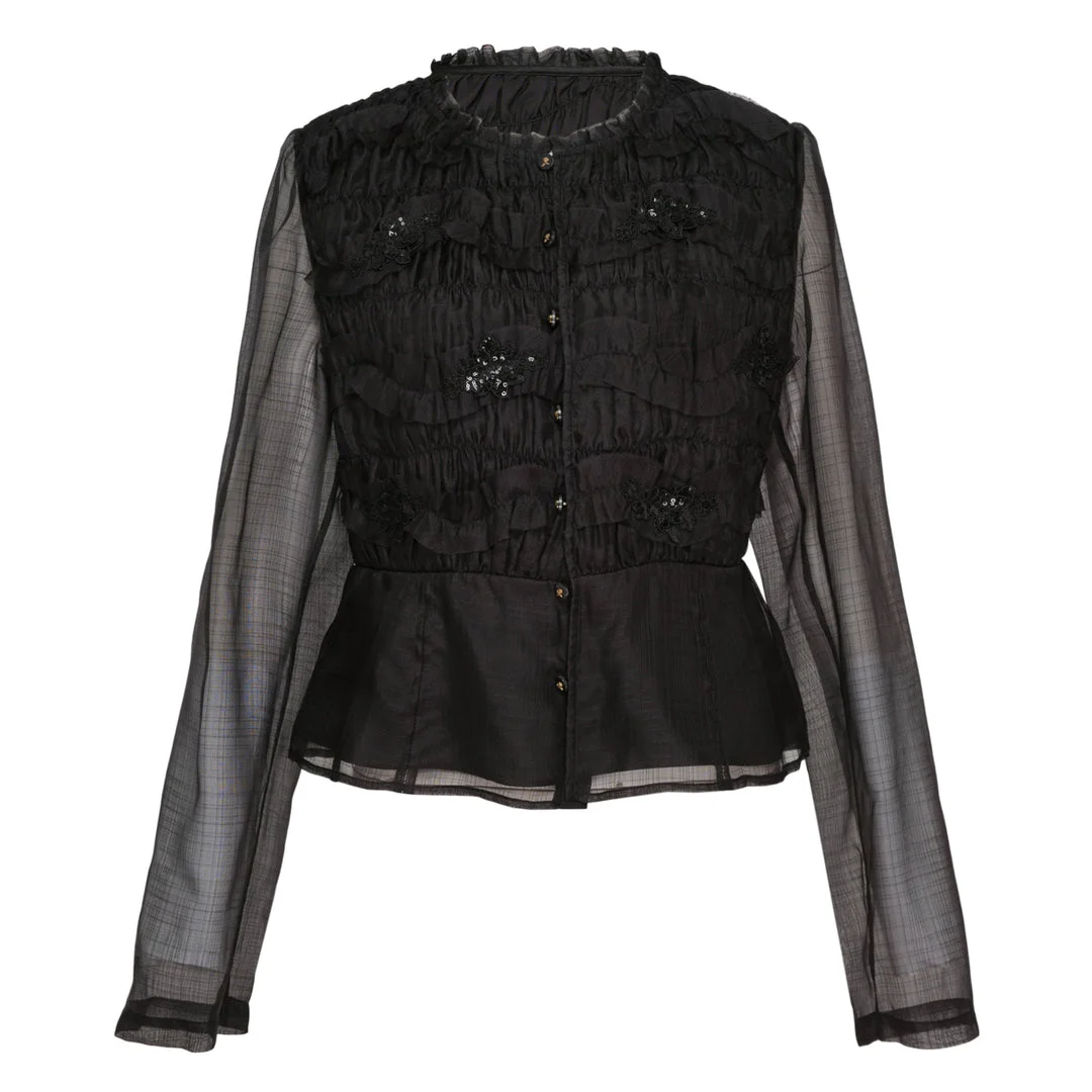 Silk Long Sleeve Blouse - 1